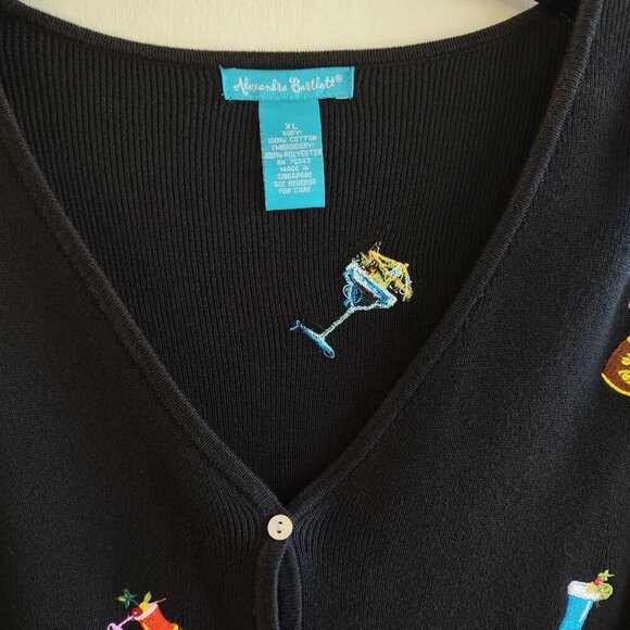 🍹Alexandra Bartlett Cocktail Cardigan Whimsical Tropical Cruise Tiki Bar L/XL - Picture 7 of 8
